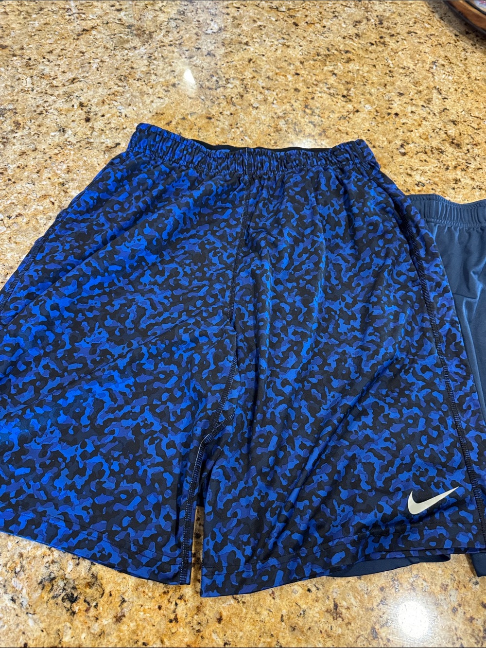 Nike Blue and Black Camo Athletic Shorts